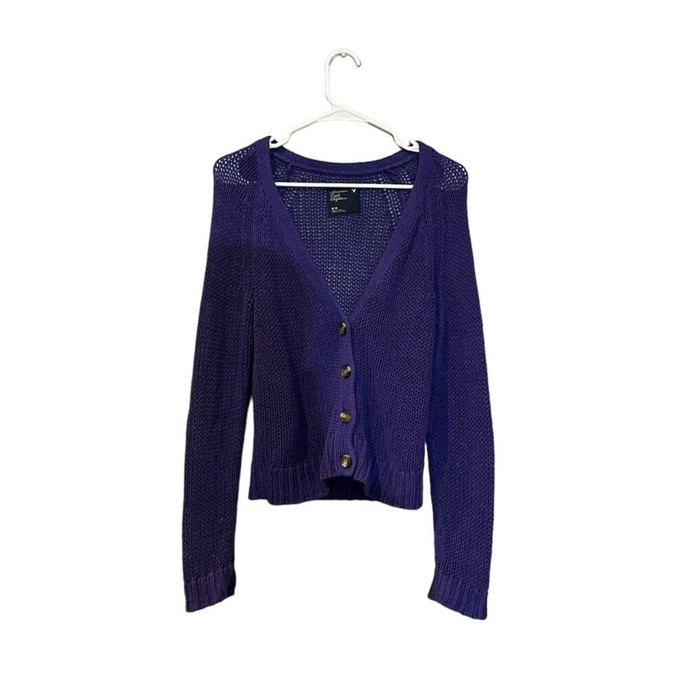 American Eagle Outfitters Cardigan Sweater Womens Medium Purple V-Neck Button - Picture 2 of 4